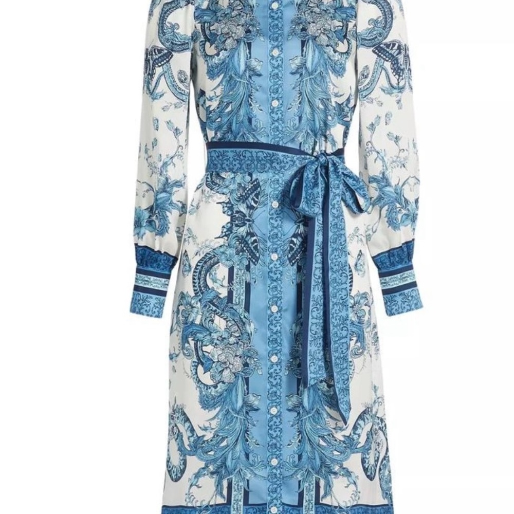 Marchesa Rosa Zea Butterfly Blue and White Midi Dress size 6